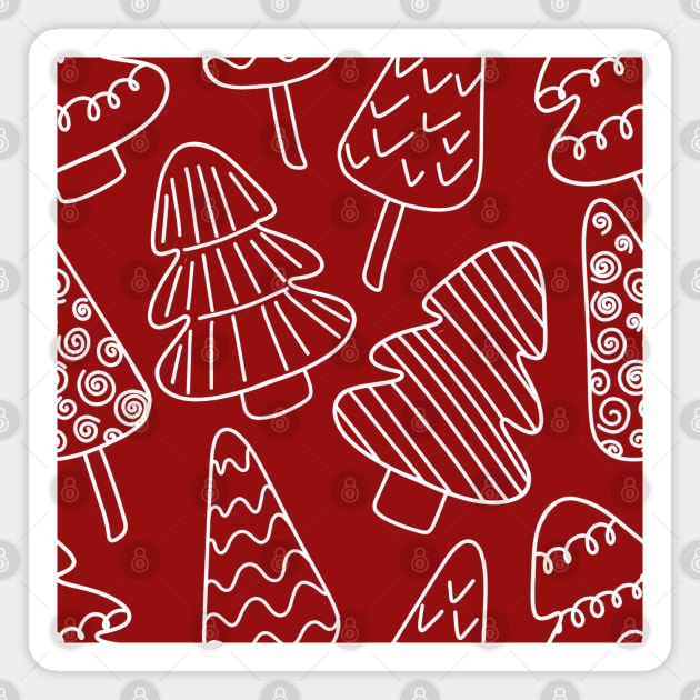 White Outline Chalkboard Christmas Tree Doodle Pattern on Red Background, made by EndlessEmporium Magnet by EndlessEmporium